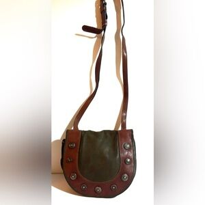 Fossil green brown and Green distressed Leather crossbody Bag